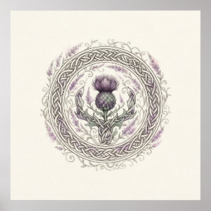 Scottish Thistle Celtic Knot Lavender Poster