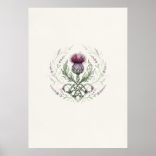 Scottish Thistle Celtic Knot Wreath Poster