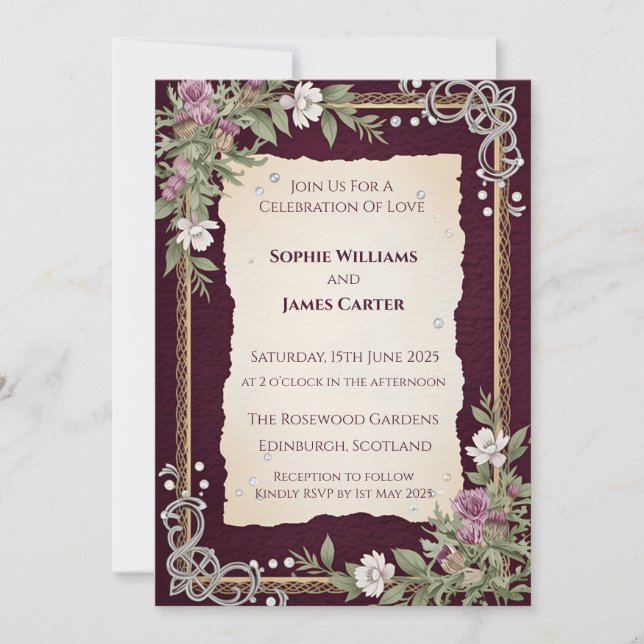 Scottish Thistle Celtic Tartan Wedding Invitation (Front)