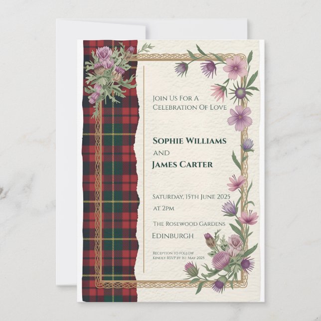 Scottish Thistle Celtic Tartan Wedding Invitation (Front)