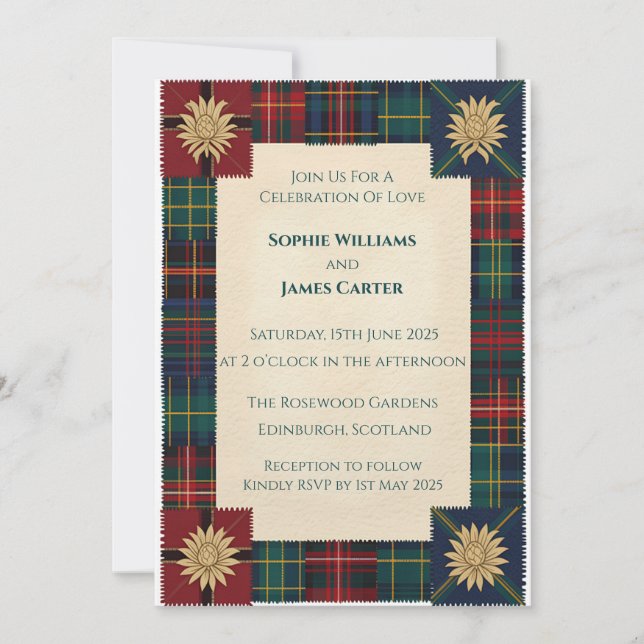 Scottish Thistle Celtic Tartan Wedding Invitation  (Front)