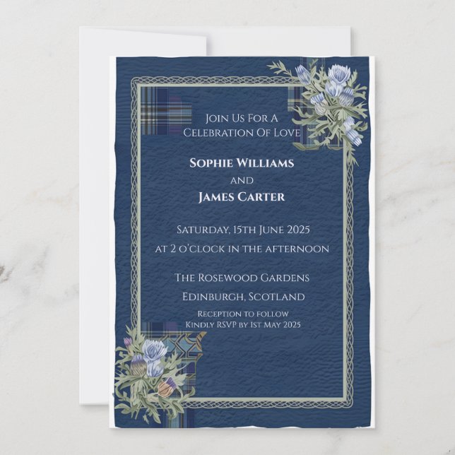 Scottish Thistle Celtic Tartan Wedding Invitation (Front)