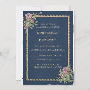 Scottish Thistle Celtic Tartan Wedding Invitation 