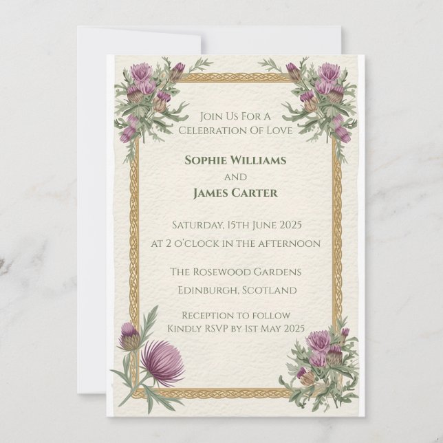 Scottish Thistle Celtic Wedding Invitation  (Front)