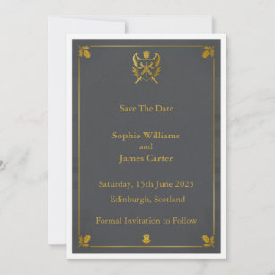 Scottish Thistle Charcoal Gold Heraldic Crest Save The Date