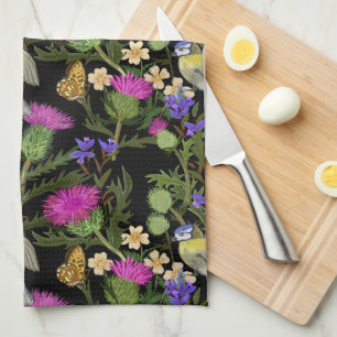 Scottish Thistle Cottagecore Pattern Tea Towel