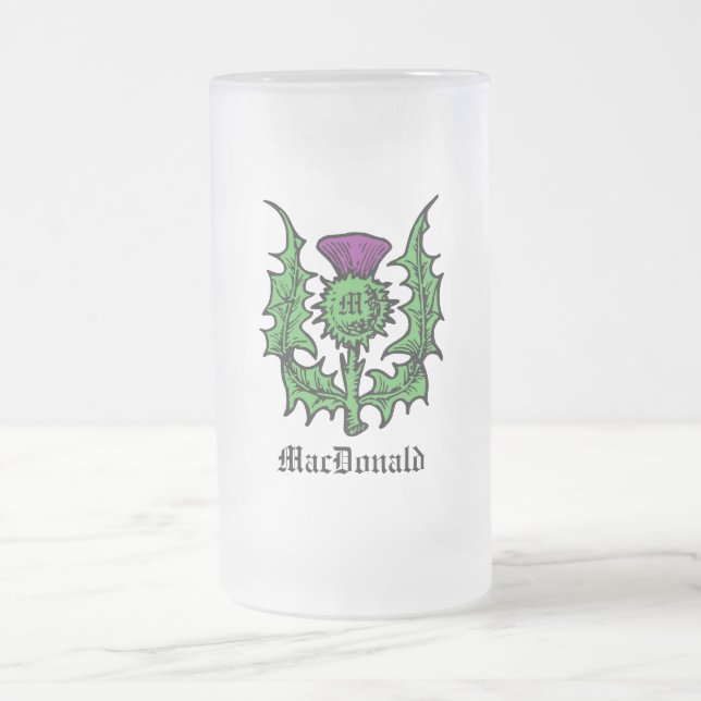 Scottish Thistle Custom Name Frosted Glass Beer Mug (Center)