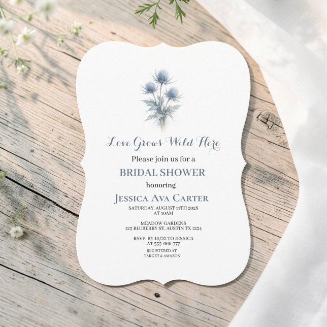 Scottish Thistle Dusty Blue Floral Bridal Shower  Invitation (Creator Uploaded)