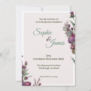 Scottish Thistle Floral Highland Wedding Invitation