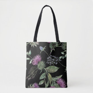Scottish Thistle Floral Print Tote Bag