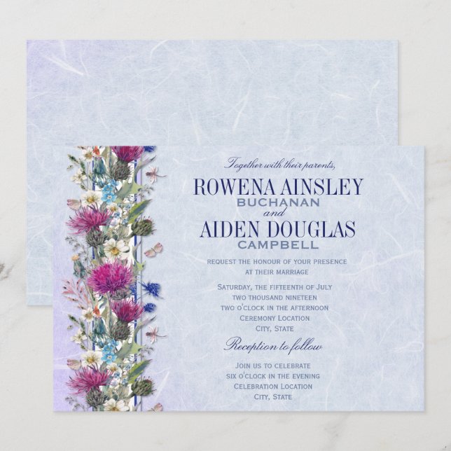 Scottish Thistle Floral Wedding Invitation (Front/Back)