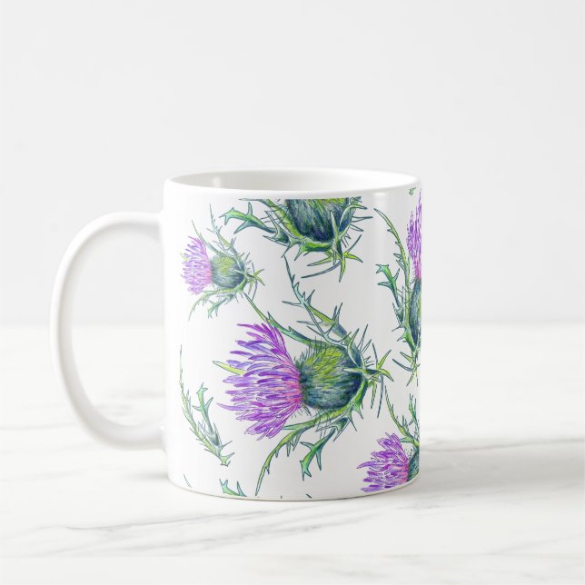 Scottish thistle flower watercolor coffee mug (Left)