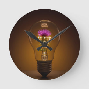 Scottish Thistle Glowing Lightbulb Round Wall Cloc Clock