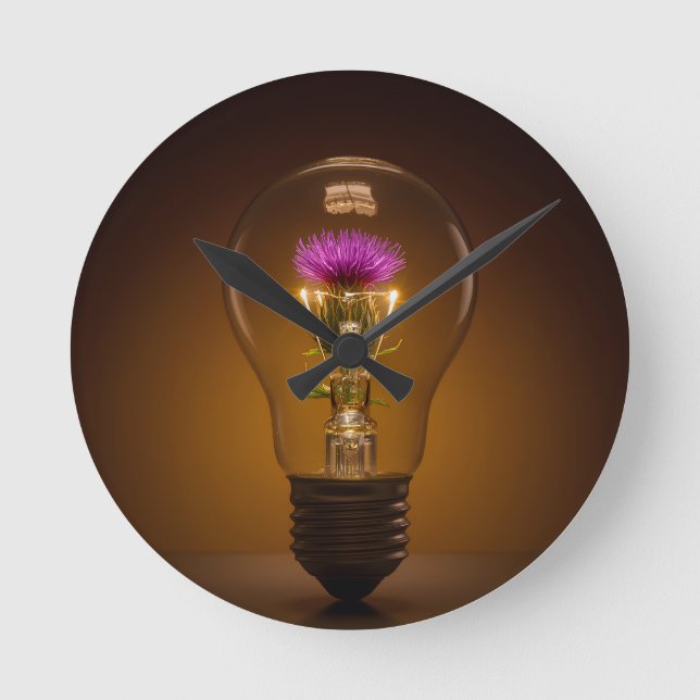 Scottish Thistle Glowing Lightbulb Round Wall Cloc Clock (Front)