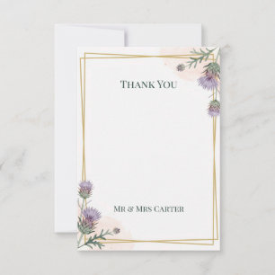 Scottish Thistle Gold Border Classic Wedding Thank You Card