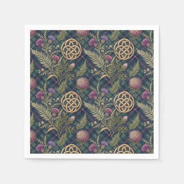 Scottish Thistle & Gold Celtic Knot Design Pattern Napkin (Front)
