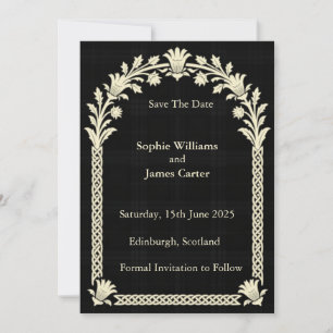 Scottish Thistle Gothic Black Ivory Knotwork Arch Save The Date