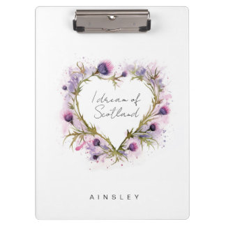Scottish Thistle Heart Watercolor Clipboard