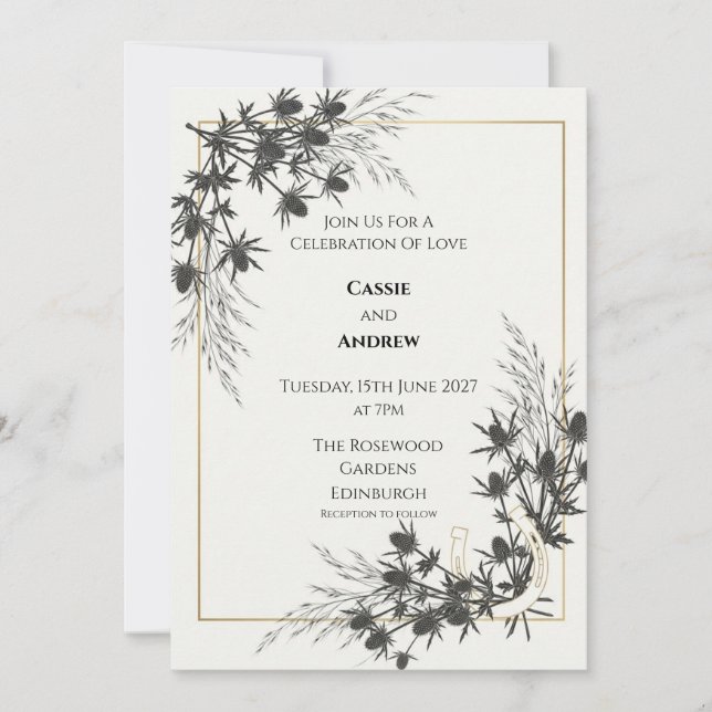 Scottish Thistle Horseshoe Wedding Invitation (Front)