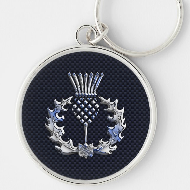Scottish Thistle in Chrome Style Key Ring (Front)