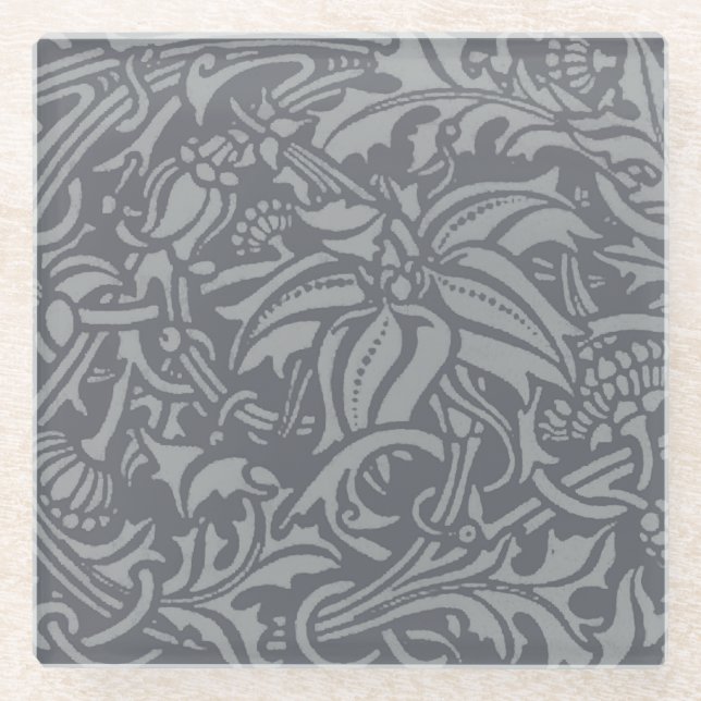 Scottish Thistle Knot William Morris Style Glass Coaster (Front)