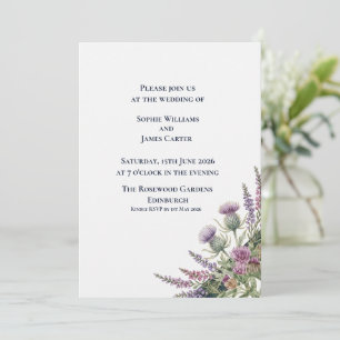 Scottish Thistle Lavender Corner Bouquet Wedding Invitation