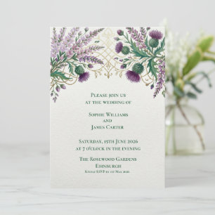 Scottish Thistle Lavender Gold Wedding Invitation