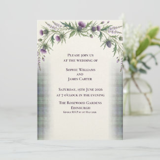 Scottish Thistle Lavender Top Garland Wedding Invitation