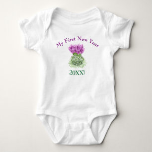 Scottish Thistle, My First New Year Greeting Baby Bodysuit