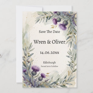 Scottish Thistle Olive Botanical Save The Date