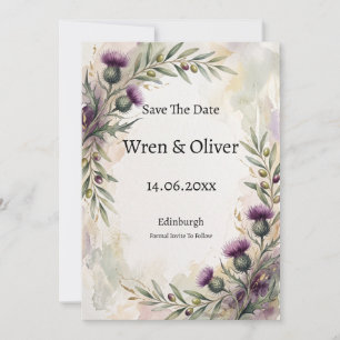 Scottish Thistle Olive Branch Save The Date Card