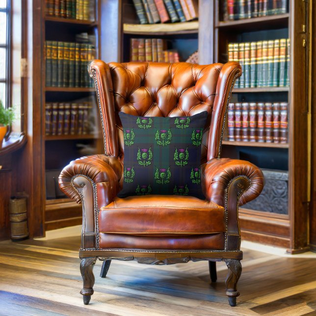 Scottish Thistle on Dark Tartan Custom Monogram Cushion (Creator Uploaded)