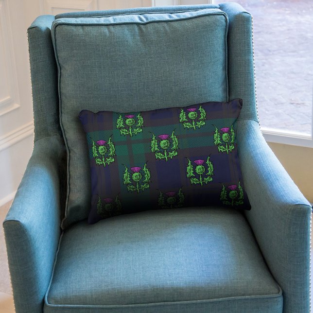 Scottish Thistle on Dark Tartan Custom Monogram  Decorative Cushion (Creator Uploaded)