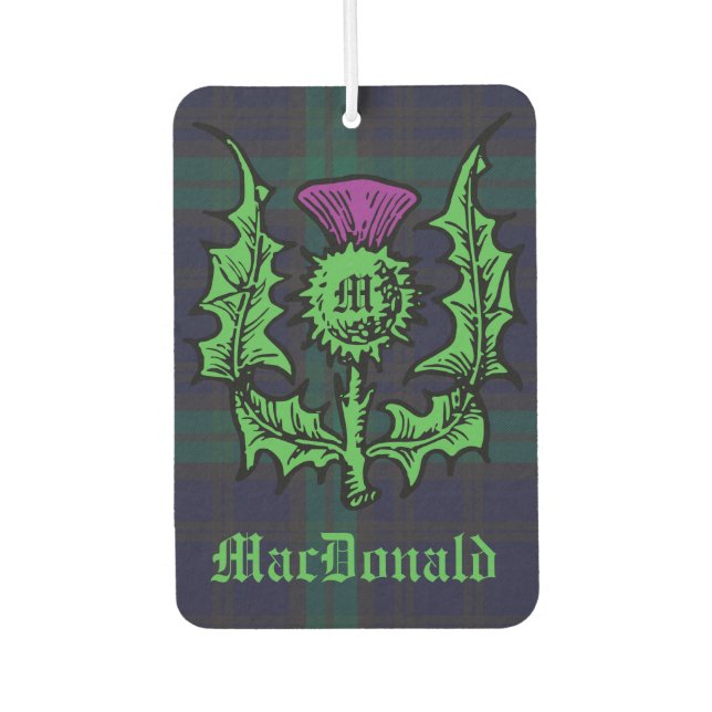 Scottish Thistle on Dark Tartan Custom Name Car Air Freshener (Front)