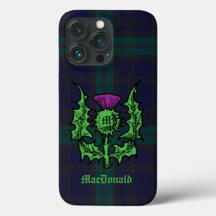 Scottish Thistle on Dark Tartan Custom Name Case-Mate iPhone Case