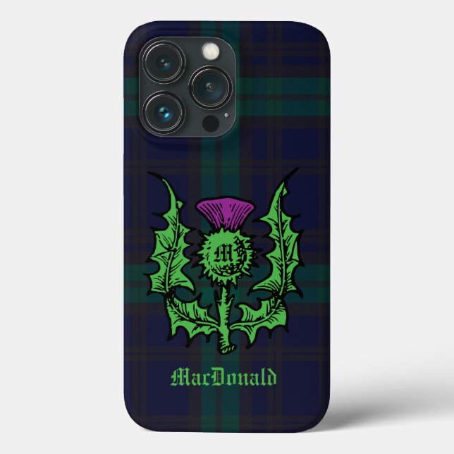Scottish Thistle on Dark Tartan Custom Name Case-Mate iPhone Case (Back)