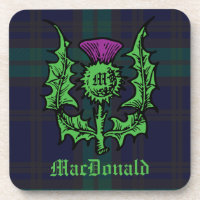 Scottish Thistle on Dark Tartan Custom Name