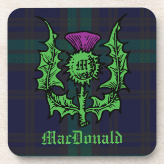 Scottish Thistle on Dark Tartan Custom Name Coaster