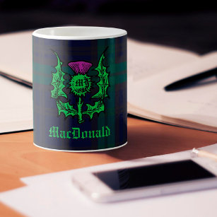 Scottish Thistle on Dark Tartan Custom Name Coffee Mug