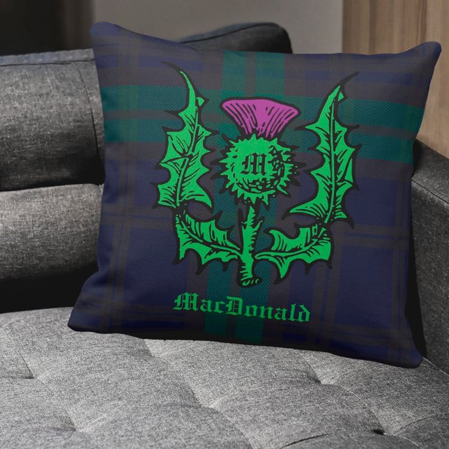Scottish Thistle on Dark Tartan Custom Name Cushion (Creator Uploaded)
