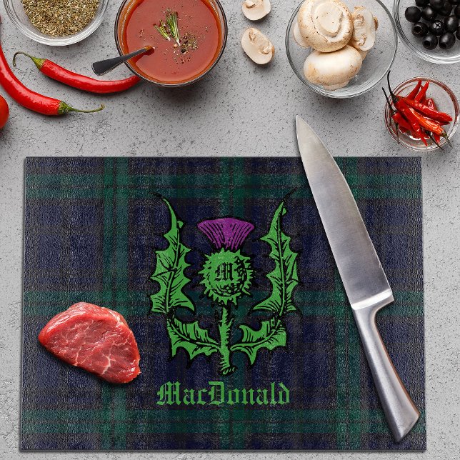 Scottish Thistle on Dark Tartan Custom Name Cutting Board (Creator Uploaded)