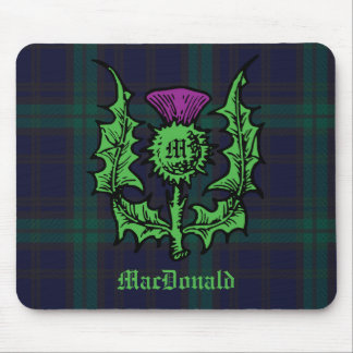 Scottish Thistle on Dark Tartan Custom Name Mouse Mat