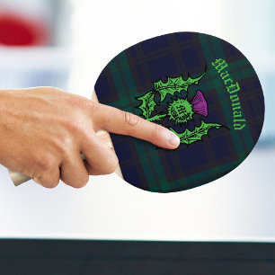 Scottish Thistle on Dark Tartan Custom Name Ping Pong Paddle