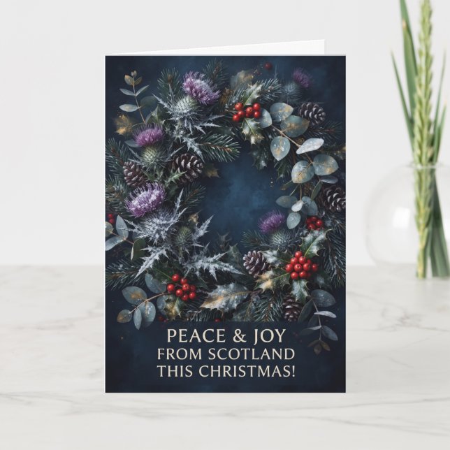 Scottish Thistle Peace And Joy Christmas Card (Front)