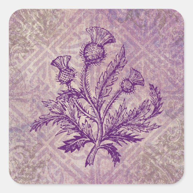 Scottish Thistle Purple Celtic Knot Square Sticker (Front)