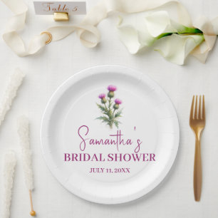 Scottish Thistle Purple Floral Bridal Shower Paper Plate