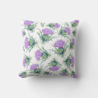 Scottish thistle - purple flower watercolor  cushion