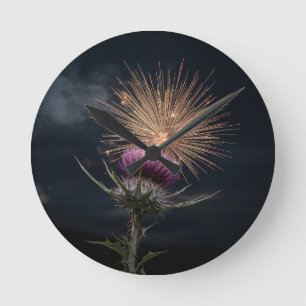 Scottish Thistle Round Wall Clock Dramatic Dark