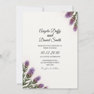 Scottish Thistle Script Wedding Invitation | Water