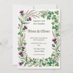 Scottish Thistle Shamrock Wildflower Wedding Invit Invitation